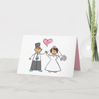 Cartoon Wedding Couple Bride & Groom Pink Herz Karte