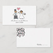 Cartoon Wedding Couple Bride & Groom Pink Herz Platzkarte (Vorne/Hinten)