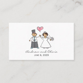 Cartoon Wedding Couple Bride & Groom Pink Herz Platzkarte