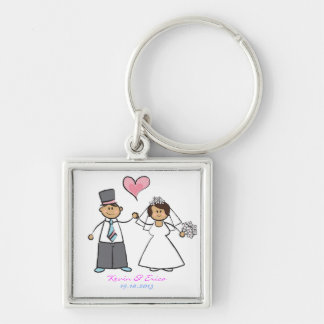 Cartoon Wedding Couple Bride & Groom Pink Herz Schlüsselanhänger