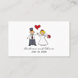 Cartoon Wedding Couple Bride & Groom Red Heart Platzkarte