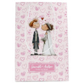Cartoon Wedding Couple Geschenktasche Personalisie Mittlere Geschenktüte (Vorderseite)