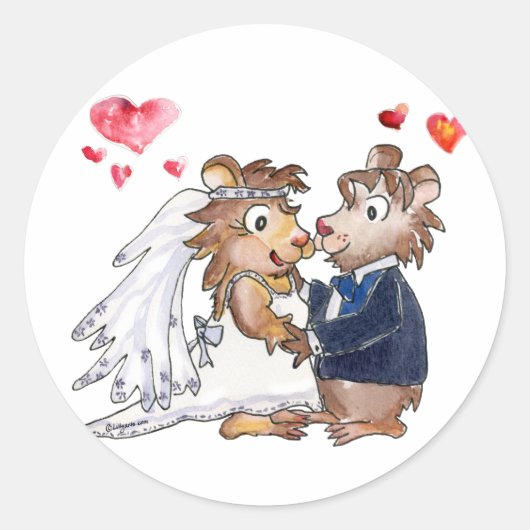 Cartoon Wedding Couple Runder Aufkleber (Vorderseite)