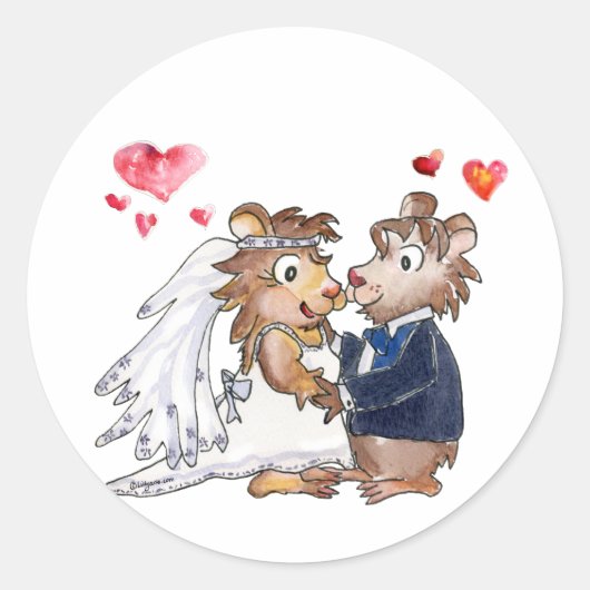 Cartoon Wedding Couple Runder Aufkleber (Vorderseite)