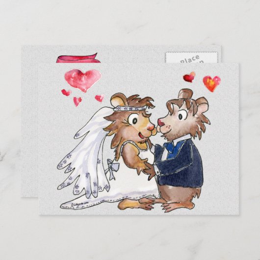 Cartoon Wedding Couple Save the Date Postkarten (Vorne/Hinten)