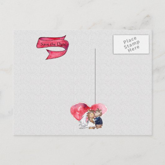 Cartoon Wedding Couple Save the Date Postkarten (Rückseite)