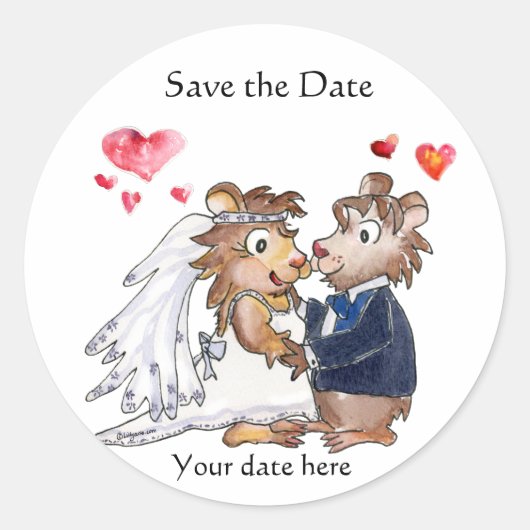 Cartoon Wedding Couple Save the Date Stickers (Vorderseite)