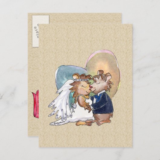 Cartoon Wedding Dance Couple Ankündigungspostkarte (Vorne/Hinten)