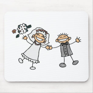 Cartoon Wedding Happy Couple Bride Groom Mousepad