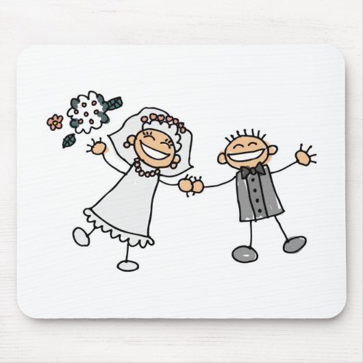 Cartoon Wedding Happy Couple Bride Groom Mousepad (Vorne)
