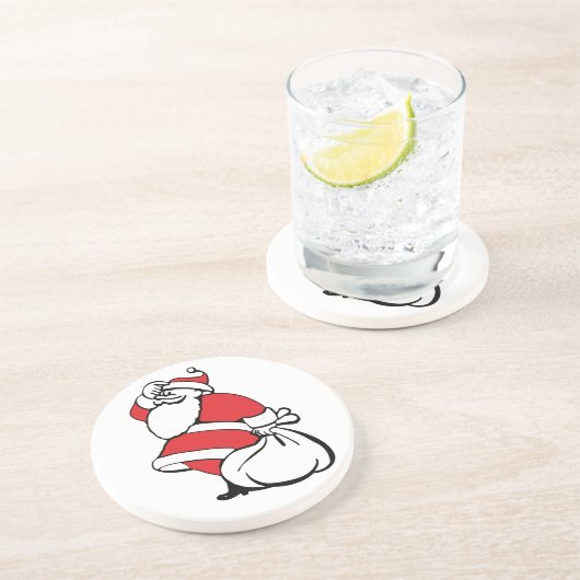 Cartoon Weihnachten Jolly Weihnachtsmann, Sack von Sandstein Untersetzer (Seite)