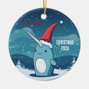 Cartoon Weihnachten Narwhal Personalisierte Orname Keramik Ornament