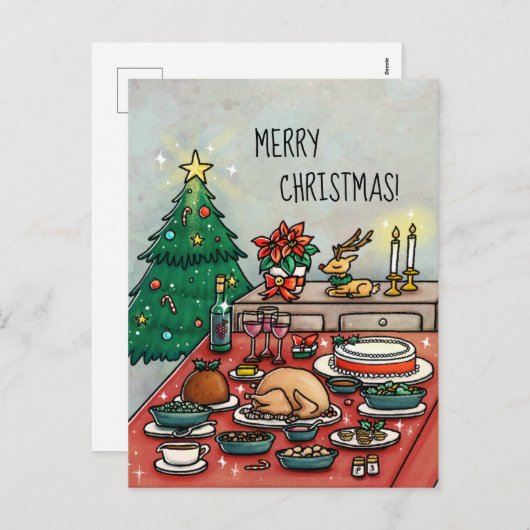 Cartoon-Weihnachtsabendessen Feiertagspostkarte (Vorne/Hinten)