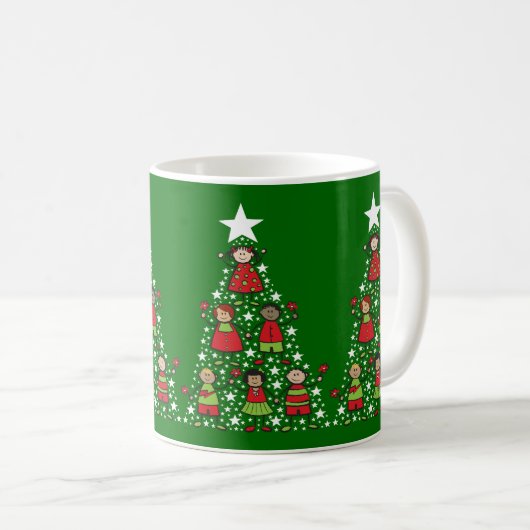 Cartoon Weihnachtsbaum Kinder Spaß Whimsical Urlau Kaffeetasse (VorderseiteRechts)
