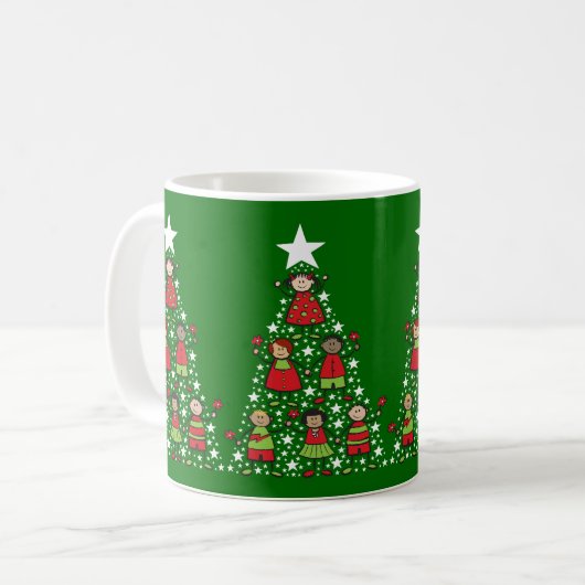 Cartoon Weihnachtsbaum Kinder Spaß Whimsical Urlau Kaffeetasse (Vorderseite Links)