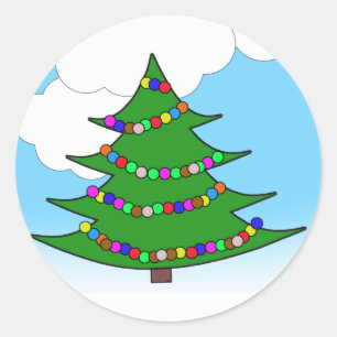 Cartoon Weihnachtsbaum Runder Aufkleber