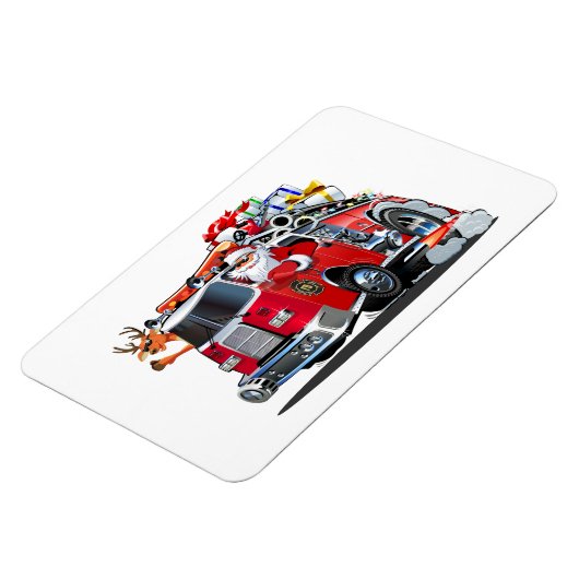 Cartoon Weihnachtsfeuerwagen Magnet (Linke Seite)