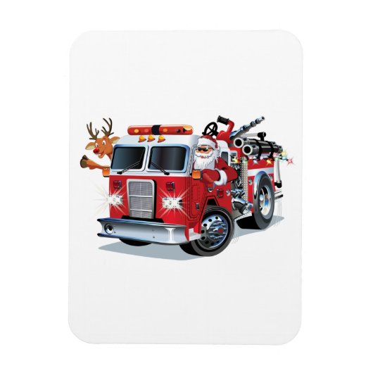 Cartoon Weihnachtsfeuerwagen Magnet (Vertikal)