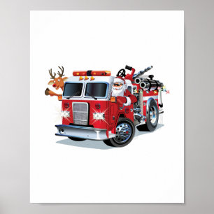Cartoon Weihnachtsfeuerwagen Poster