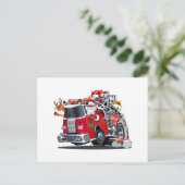 Cartoon Weihnachtsfeuerwagen Postkarte (Stehend Vorderseite)