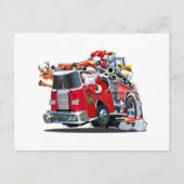 Cartoon Weihnachtsfeuerwagen Postkarte (Vorderseite)
