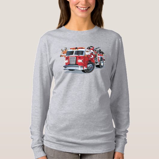 Cartoon Weihnachtsfeuerwagen T-Shirt (Vorderseite)