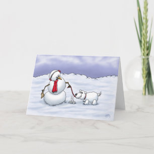 Cartoon-Weihnachtskarten: Guter Schneehund Feiertagskarte