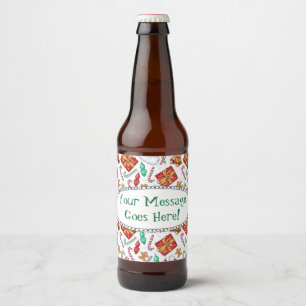 Cartoon Weihnachtsmuster Bierflaschenetikett