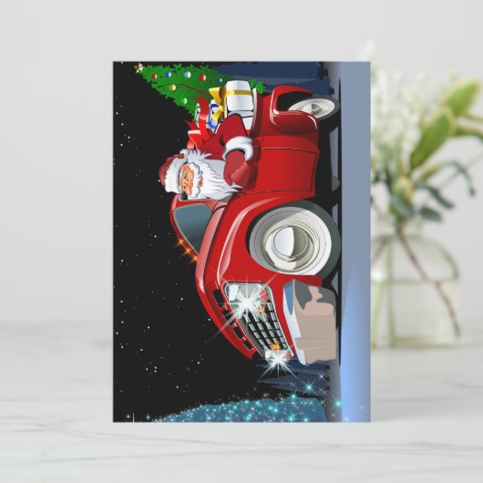 Cartoon Weihnachtswagen Feiertagskarte (Stehend Vorderseite)