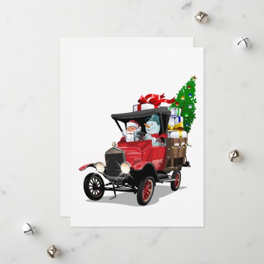 Cartoon Weihnachtswagen Feiertagskarte (Vorderseite/Rückseite Beispiel)