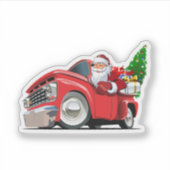 Cartoon Weihnachtswagen mit dem Weihnachtsmann Aufkleber (Vorderseite)