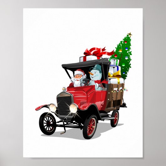 Cartoon Weihnachtswagen Poster (Vorne)