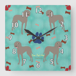 Cartoon Weimaraner Quadratische Wanduhr