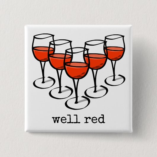 Cartoon Weingläser Brunnen Roter Weinkeller Spaß Button (Vorderseite)