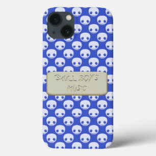 Cartoon-Weißschädel auf blauem, kratzhaltigem Text iPhone 13 Hülle