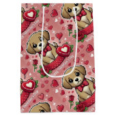 Cartoon Welpe mit Valentinstag Herz Mittlere Geschenktüte (Rückseite)