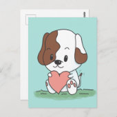 Cartoon Welpen Hund mit Herz Postkarte (Vorne/Hinten)
