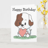 Cartoon Welpen Hund mit Herzgeburt Karte (Gelbe Blume)