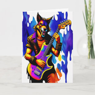 Cartoon Werewolf Musician Halloween Karte