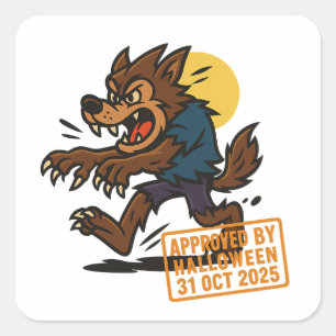 Cartoon Werewolf - von Halloween genehmigt Quadratischer Aufkleber