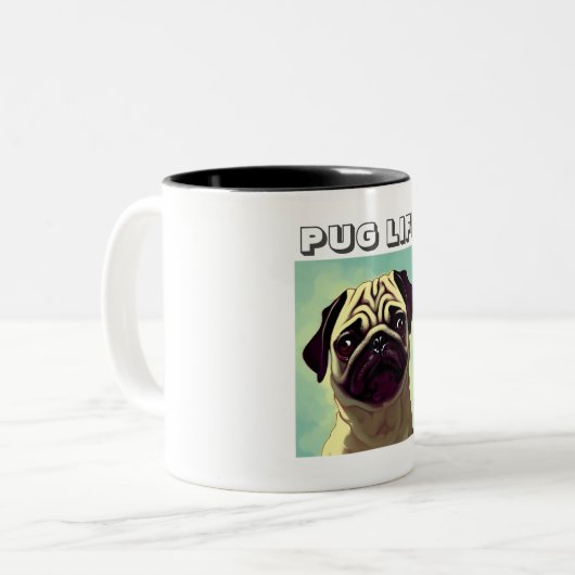Cartoon Wertvoll und Adorable Mops Shot Zweifarbige Tasse (Vorderseite Links)