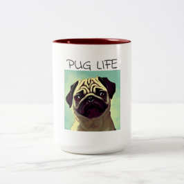 Cartoon Wertvoll und Niedlich Doggy Mops Portrait Zweifarbige Tasse