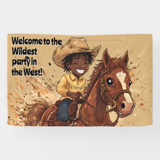 Cartoon Western Ride Tall Cowboy Banner (Horizontal)