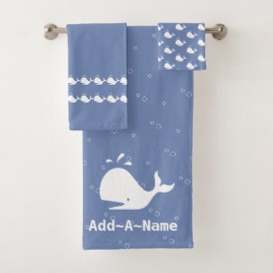 Cartoon Whale Fügen Sie Ihren Namen cornflower Blu Badhandtuch Set