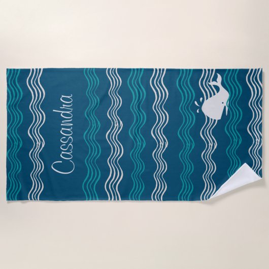 Cartoon Whale Ocean Blue and waves Beach T Strandtuch (Vorderseite)