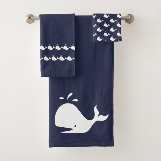 Cartoon Whale Ocean Blue Badhandtuch Set (Insitu)