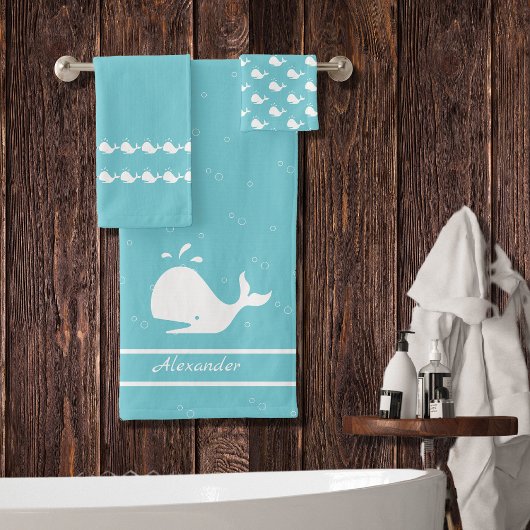 Cartoon Whale Ocean Mist Blue Bath Handtuch Set