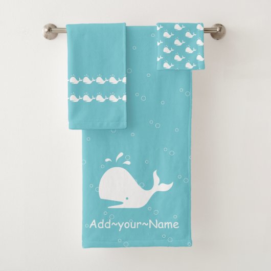 Cartoon Whale Ocean Mist Blue Bath Handtuch Set (Insitu)