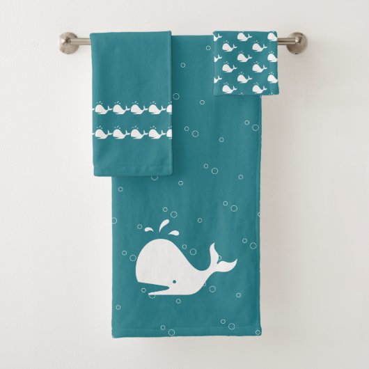 Cartoon Whale OceanTeal Blue Badhandtuch Set (Insitu)