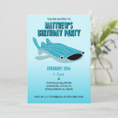 Cartoon Whale Shark Niedlich Blauer Ozean Geburtst Einladung (Stehend Vorderseite)